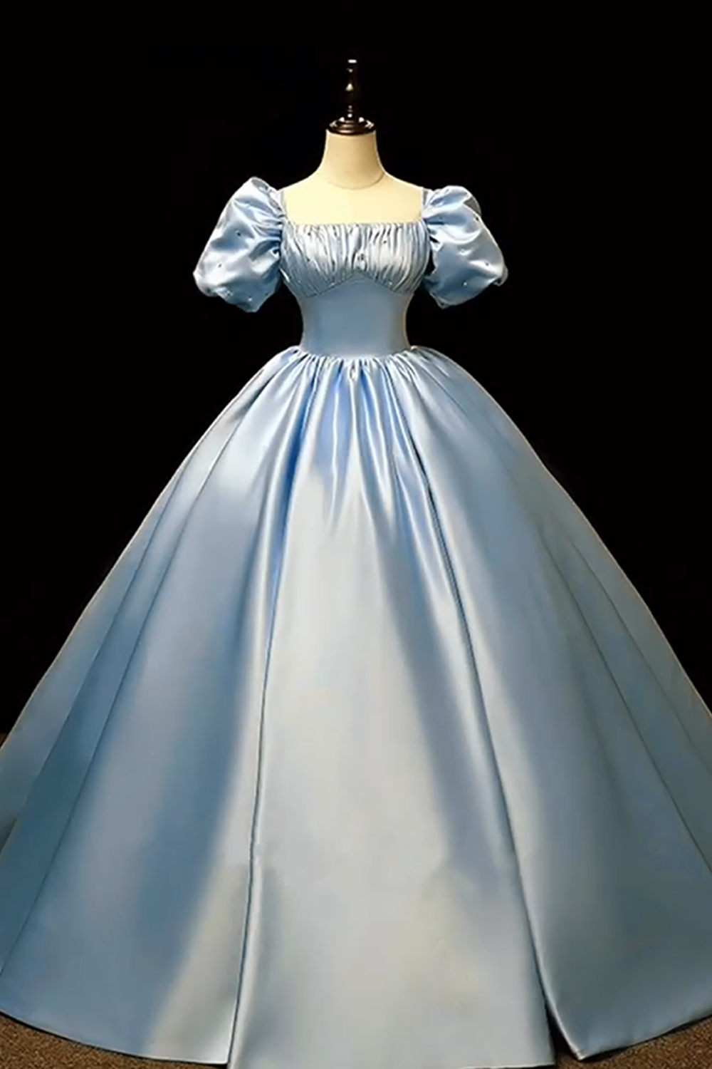 Sage Satin Short Sleeves Square Neck Princess Ball Gown Long Quinceanera Dress