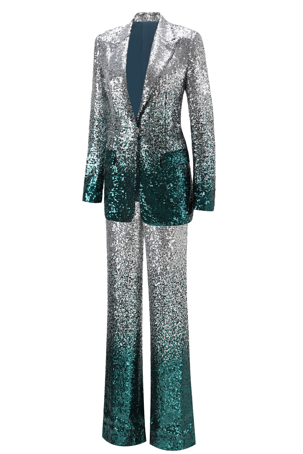 2 Piece Silver and Peacock Sequin Sparkly Women Prom Suits