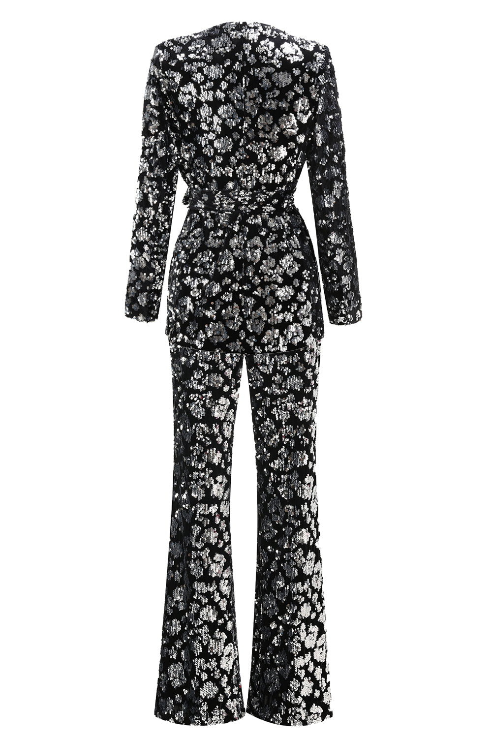 Sparkly 2 Piece Sequin Black Women Prom Suits with Sash