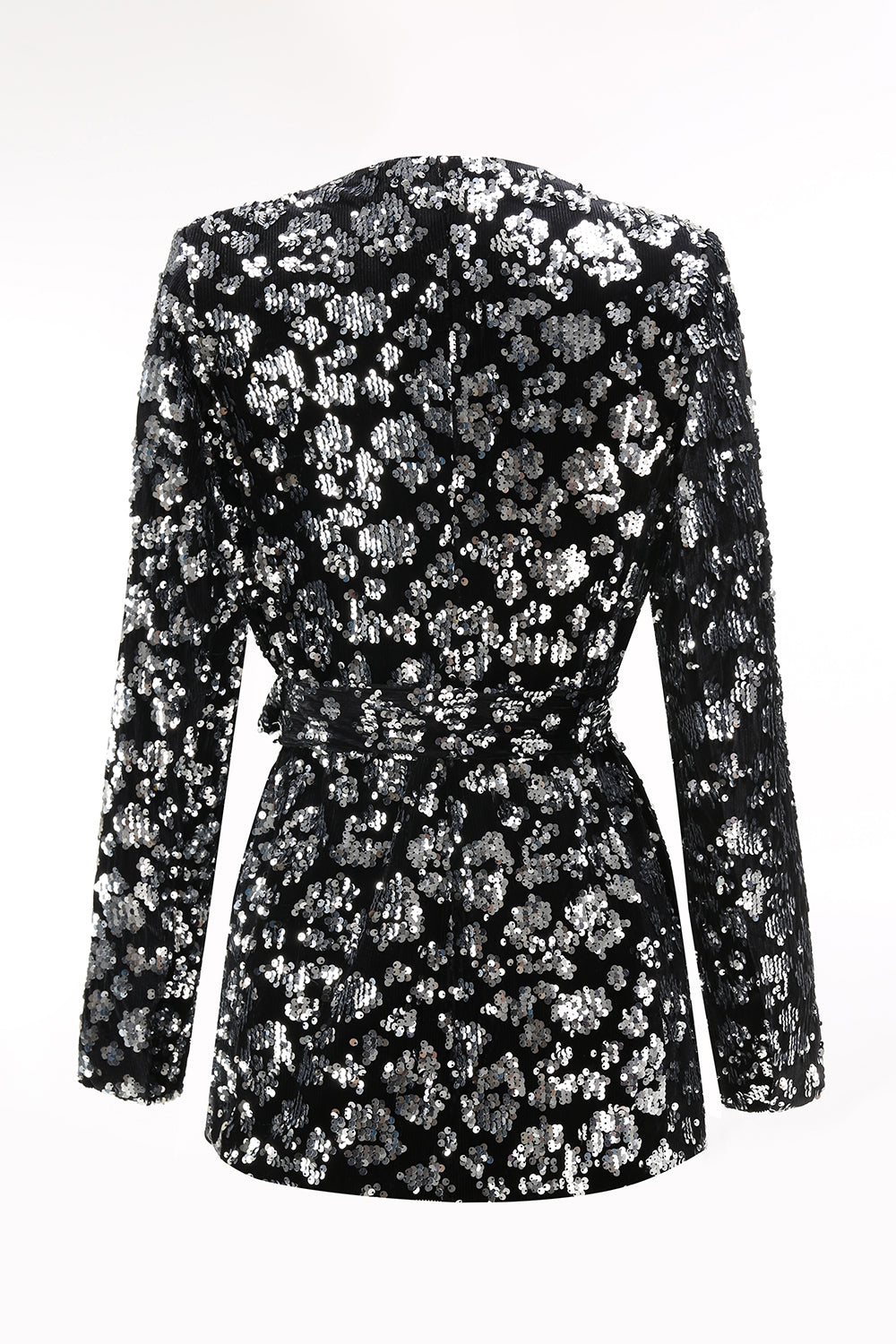 Sparkly 2 Piece Sequin Black Women Prom Suits with Sash