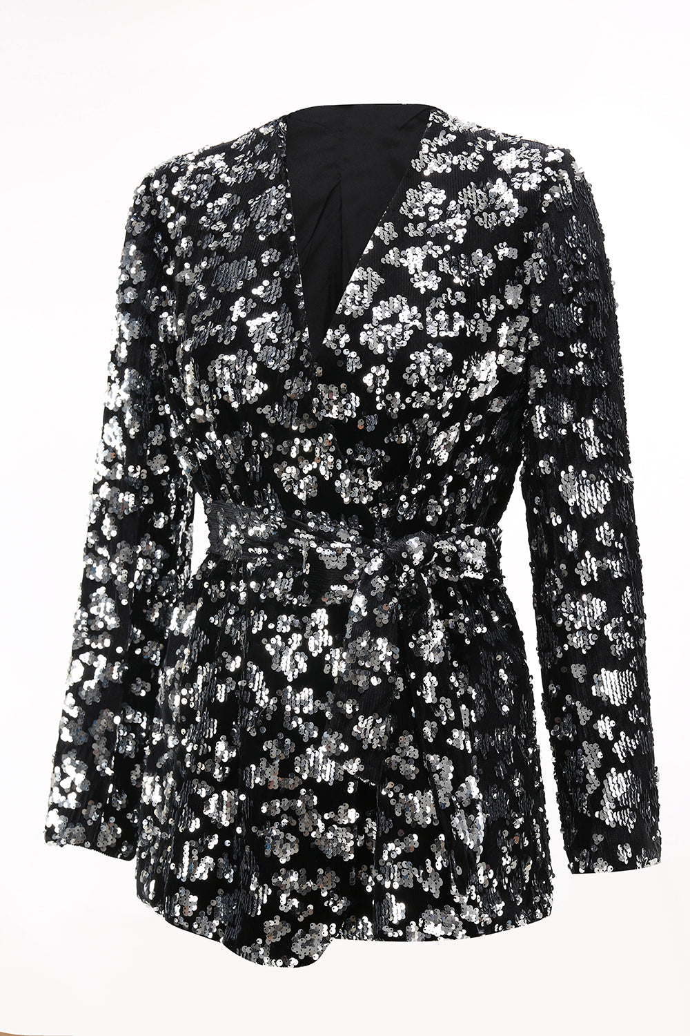 Sparkly 2 Piece Sequin Black Women Prom Suits with Sash