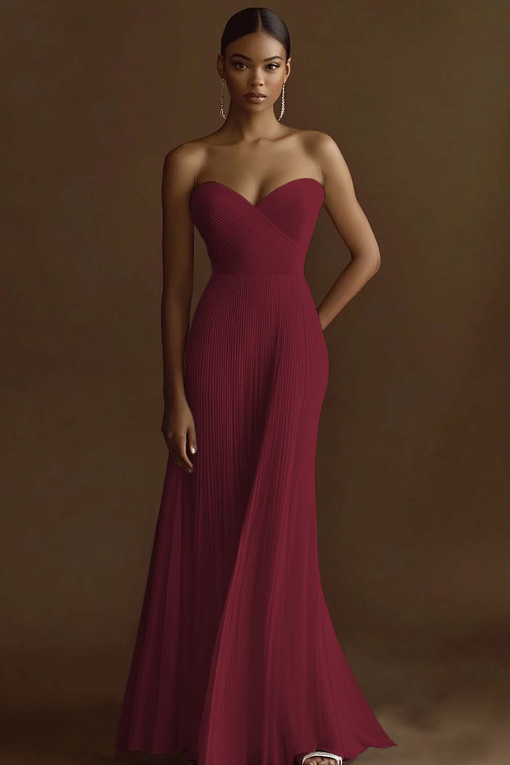 Ivory Strapless Chiffon Pleated Long Wedding Reception Dress