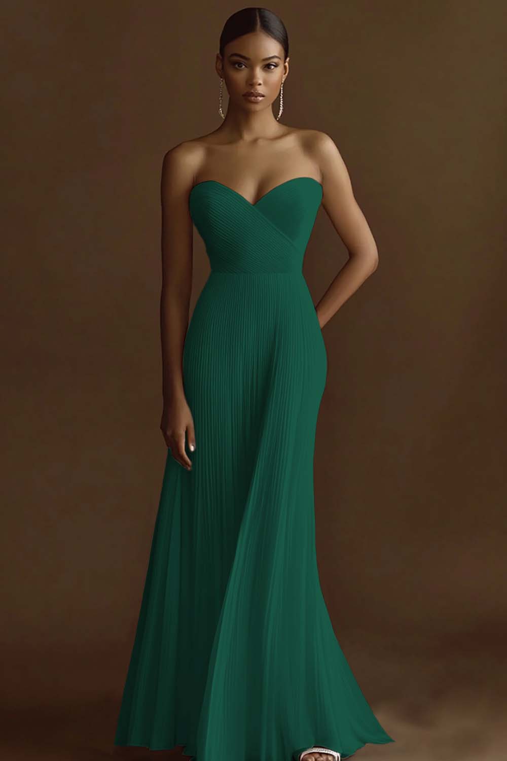 Ivory Strapless Chiffon Pleated Long Wedding Reception Dress