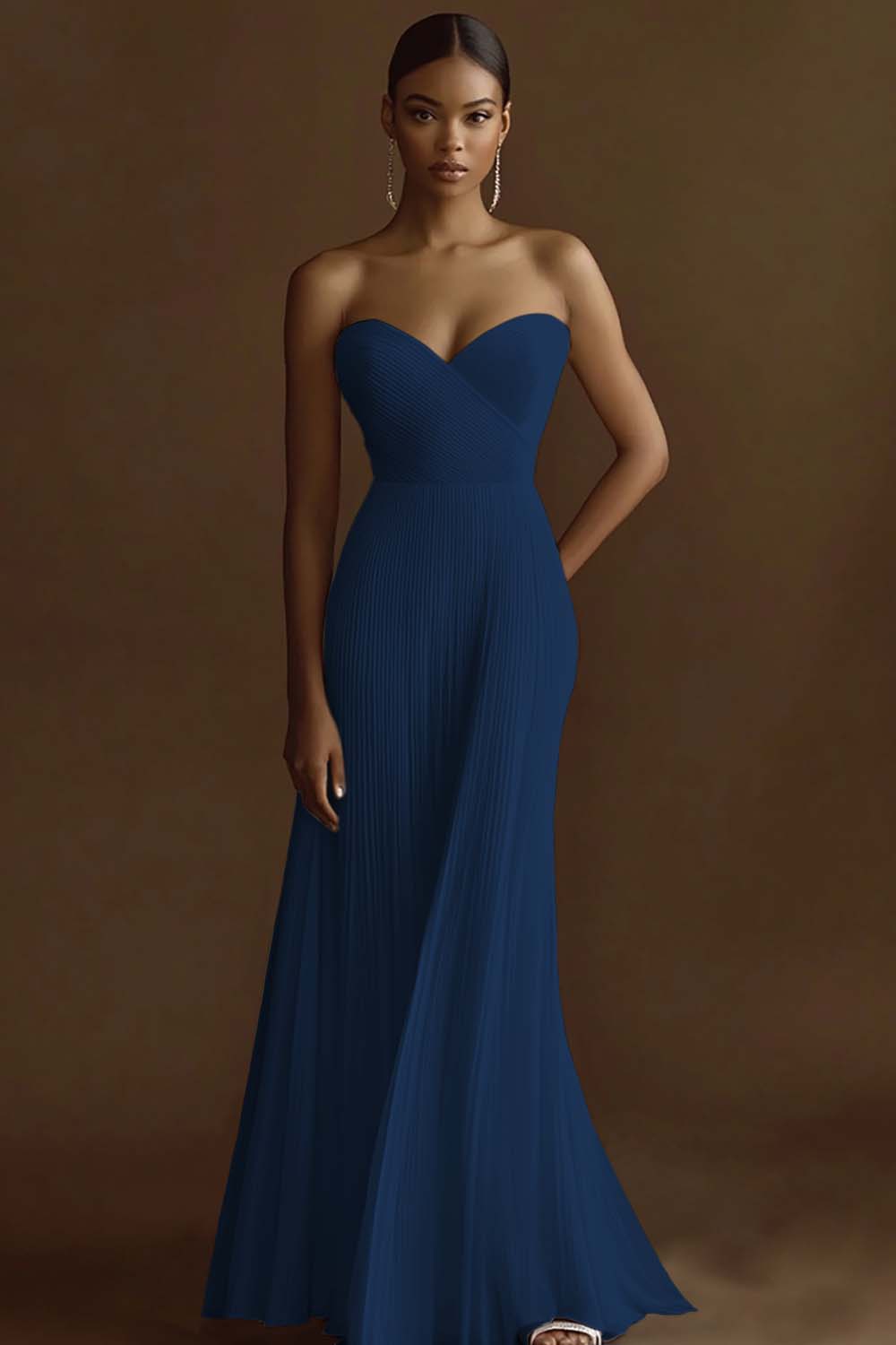 Ivory Strapless Chiffon Pleated Long Wedding Reception Dress