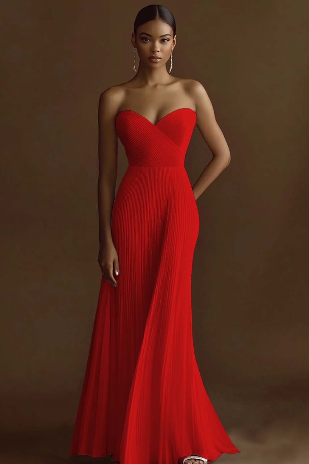 Ivory Strapless Chiffon Pleated Long Wedding Reception Dress