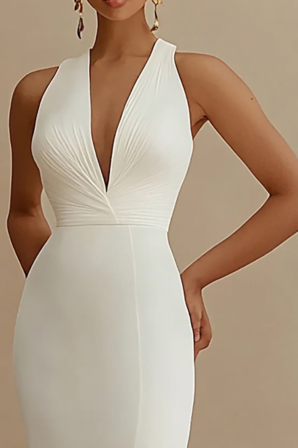 Ivory Mermaid V-Neck Maxi Rehearsal Dinner Dress with Slit