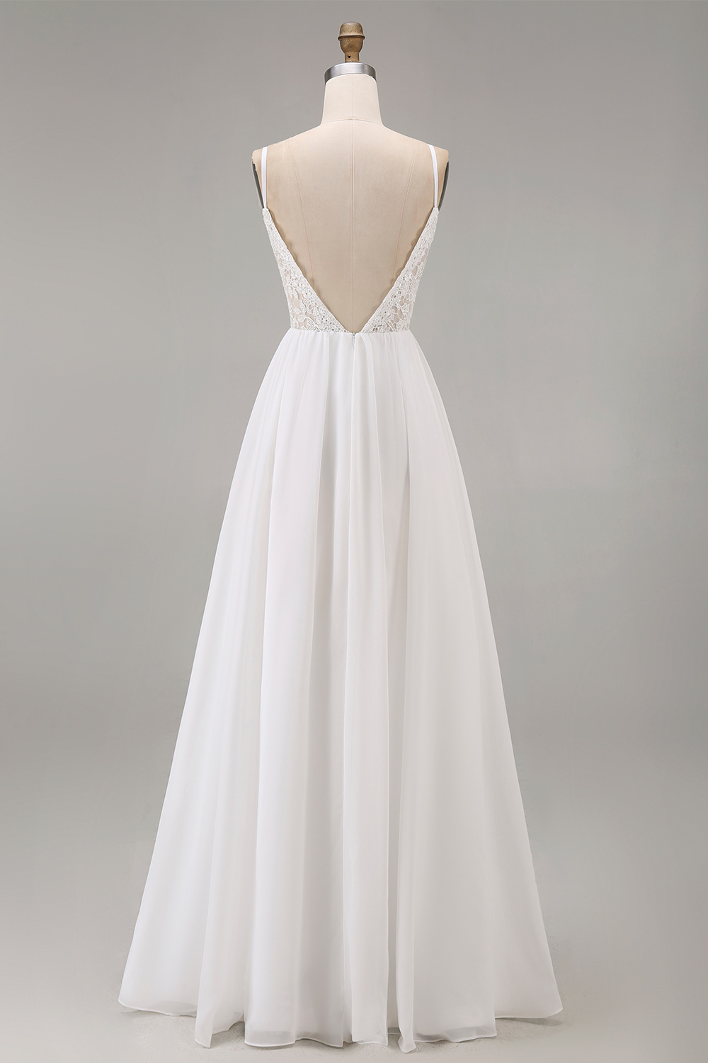 White Tulle Spaghetti Straps A Line Long Rehearsal Dinner Dress with Lace