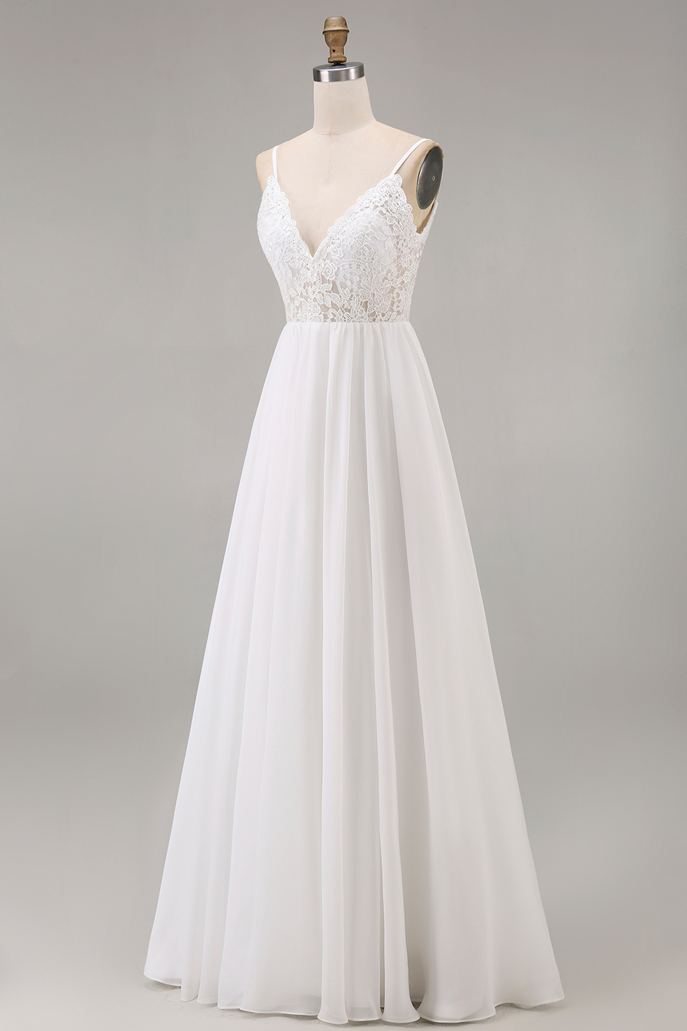 White Tulle Spaghetti Straps A Line Long Rehearsal Dinner Dress with Lace