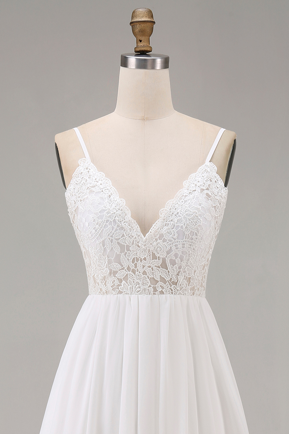 White Tulle Spaghetti Straps A Line Long Rehearsal Dinner Dress with Lace