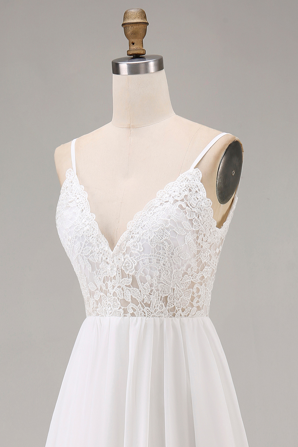 White Tulle Spaghetti Straps A Line Long Rehearsal Dinner Dress with Lace