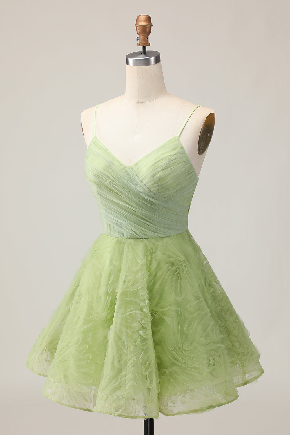 Green A Line Spaghetti Straps Short Homecoming Dress with Ruffles