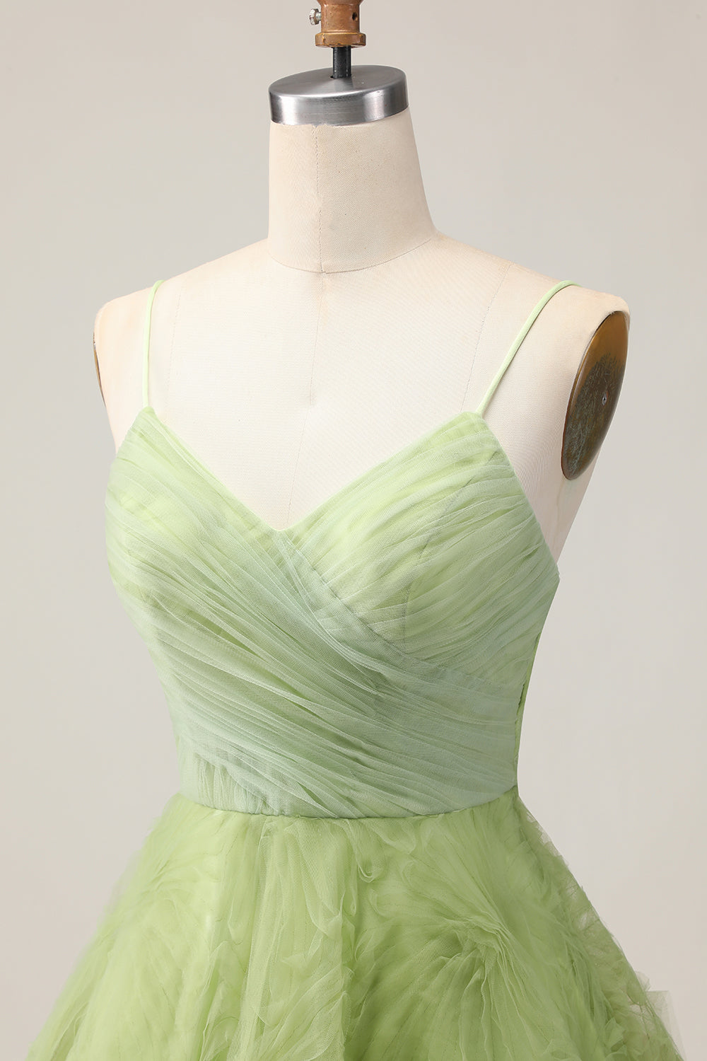 Green A Line Spaghetti Straps Short Homecoming Dress with Ruffles