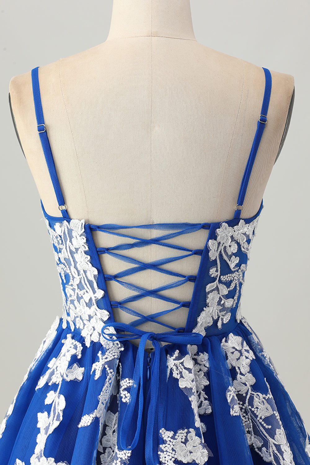 Royal Blue A Line Corset Short Tulle Homecoming Dress with Appliques