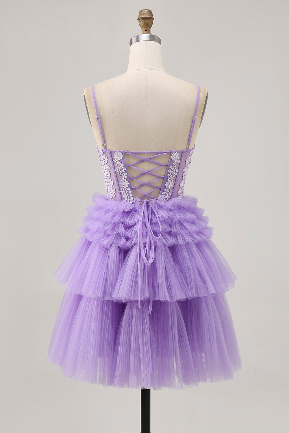 Sparkly Lavender Short Floral Corset Homecoming Dress with Ruffles