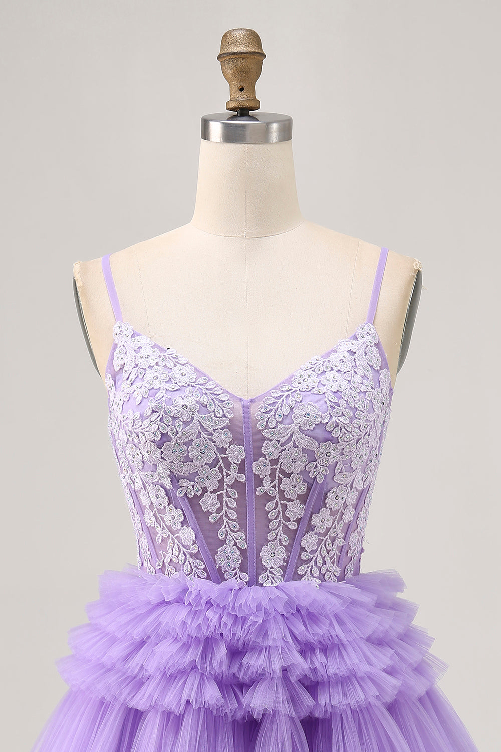 Sparkly Lavender Short Floral Corset Homecoming Dress with Ruffles