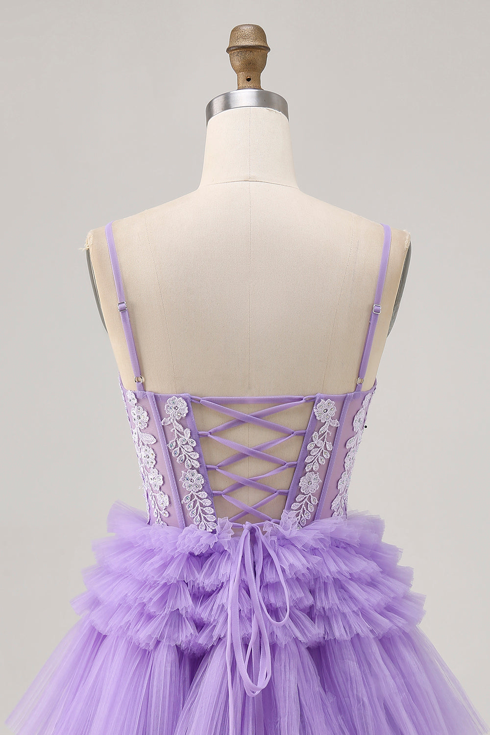 Sparkly Lavender Short Floral Corset Homecoming Dress with Ruffles