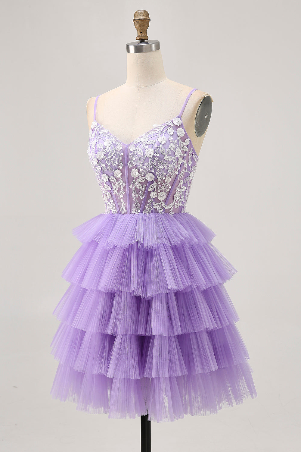 Lavender Floral Short Corset Homecoming Dress with Ruffles