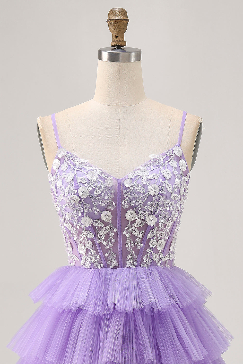 Lavender Floral Short Corset Homecoming Dress with Ruffles