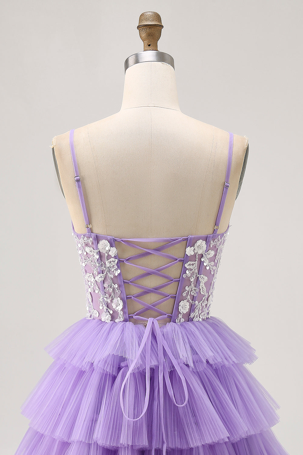 Lavender Floral Short Corset Homecoming Dress with Ruffles