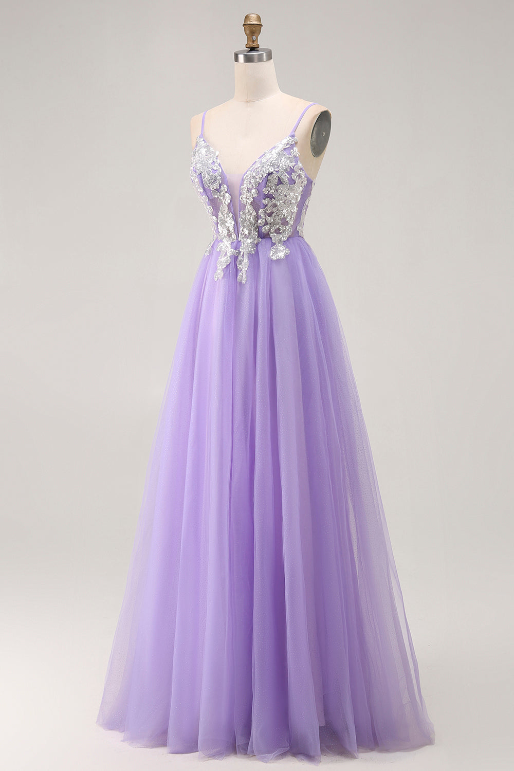 Sparkly Purple A-Line Long Corset Prom Dress with Sequins