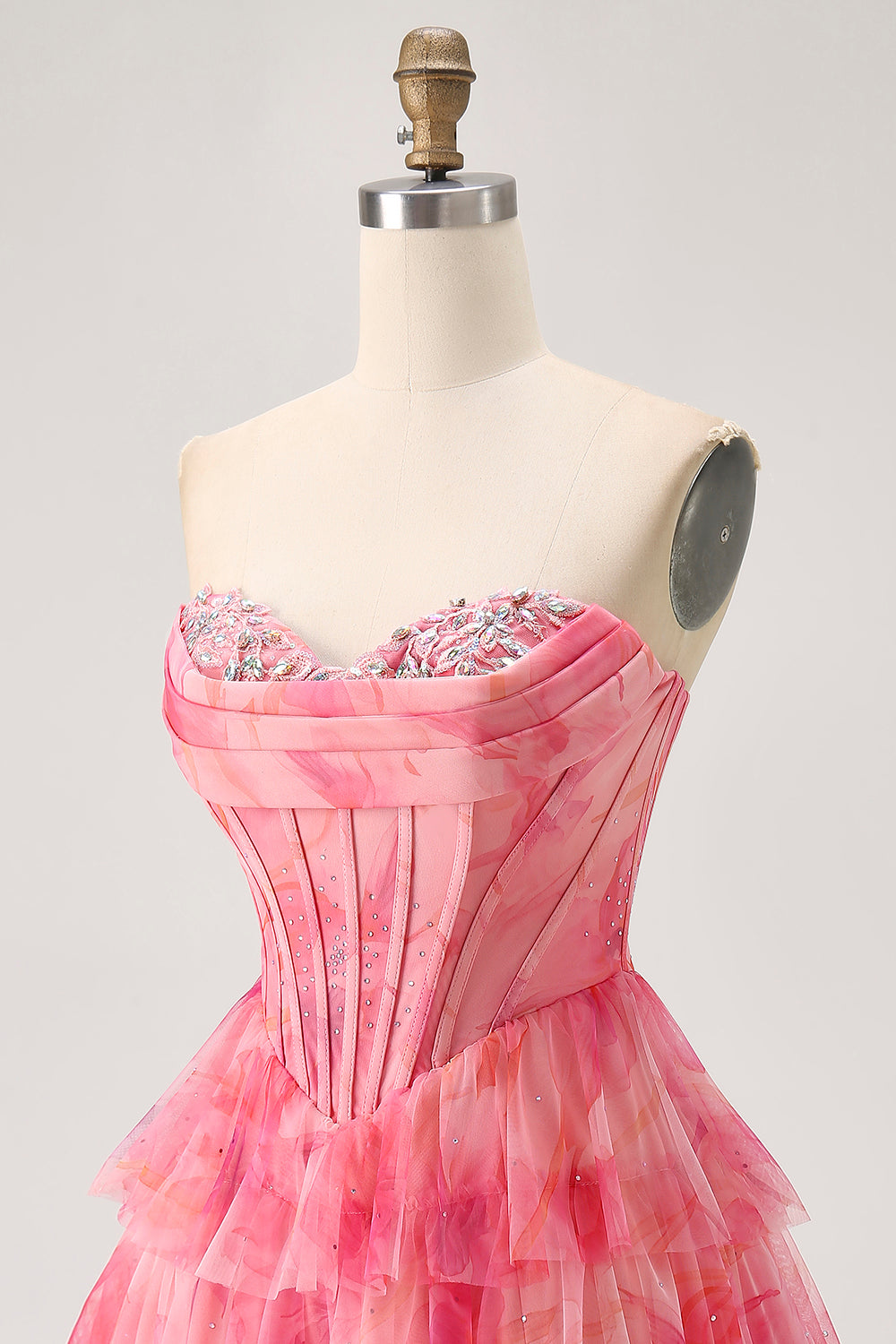 Sparkly Red Tiered Beaded Short Corset Homecoming Dress with Ruffles