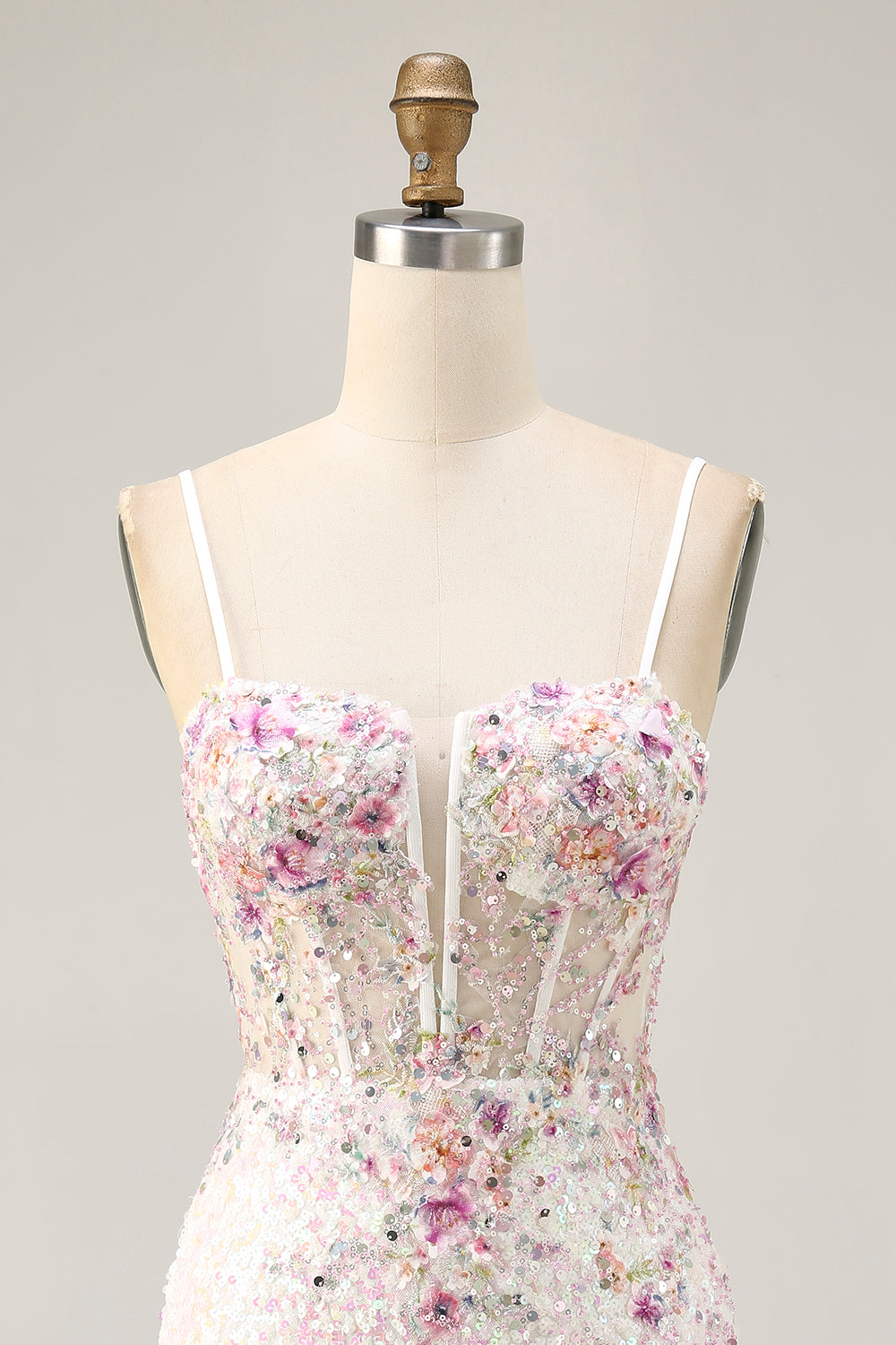 Sparkly White Corset Sequins Tight Short Floral Homecoming Dress