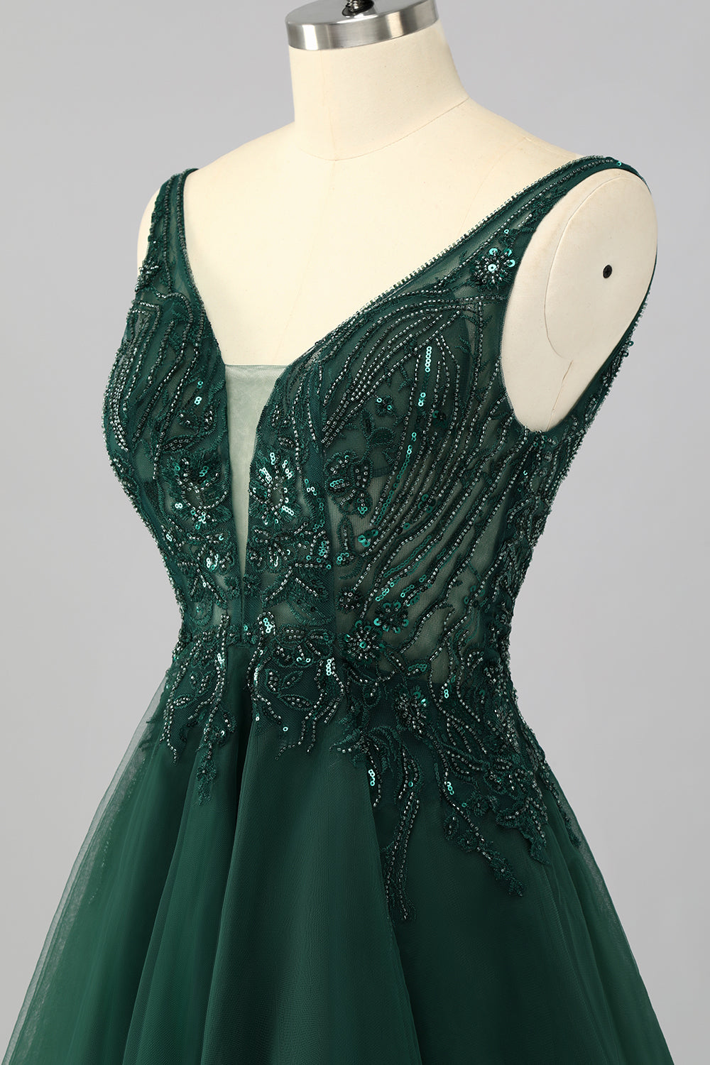 Sparkly Dark Green A Line Short Backless Homecoming Dress with Beading