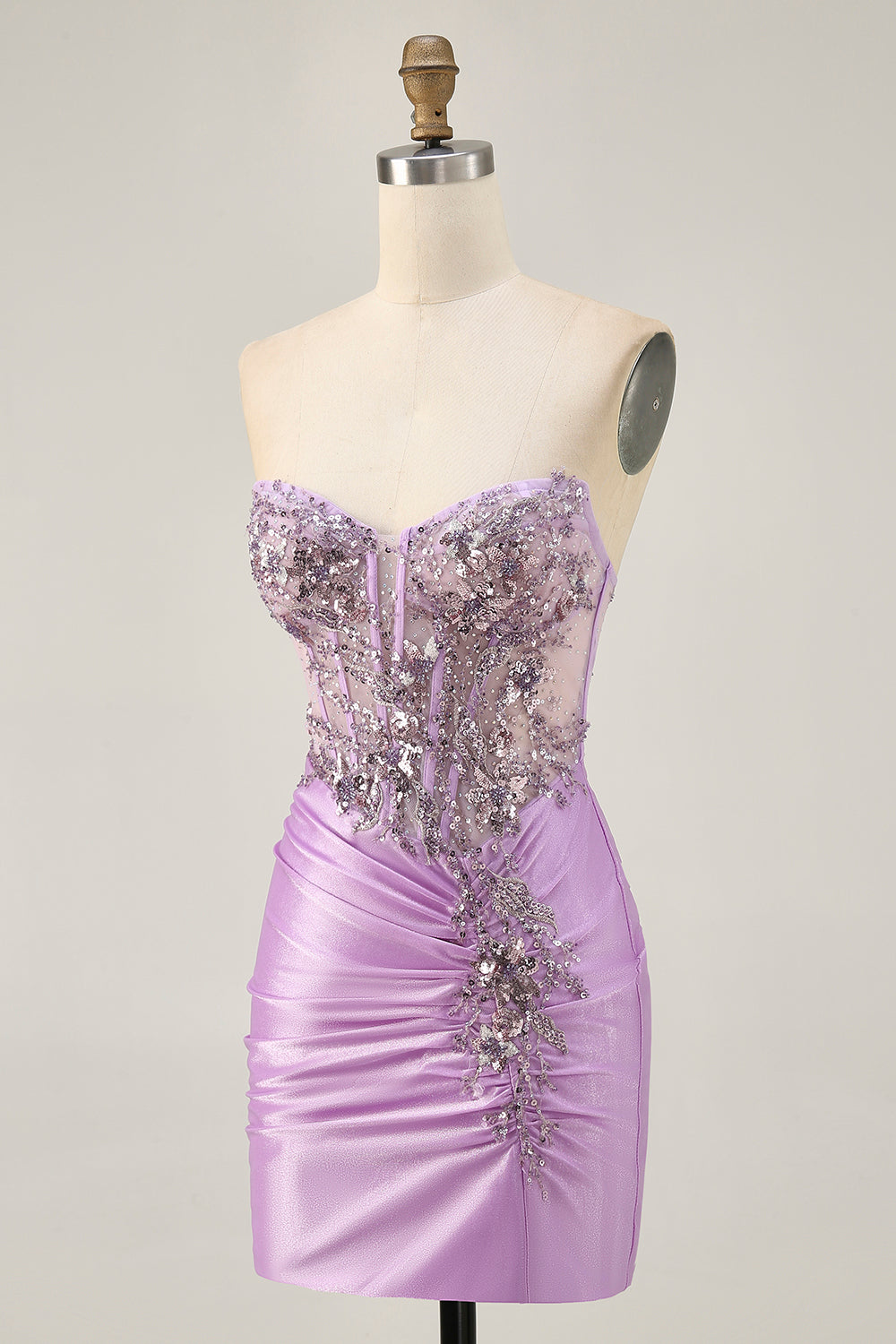 Sparkly Lilac Bodycon Beaded Short Corset Homecoming Dress