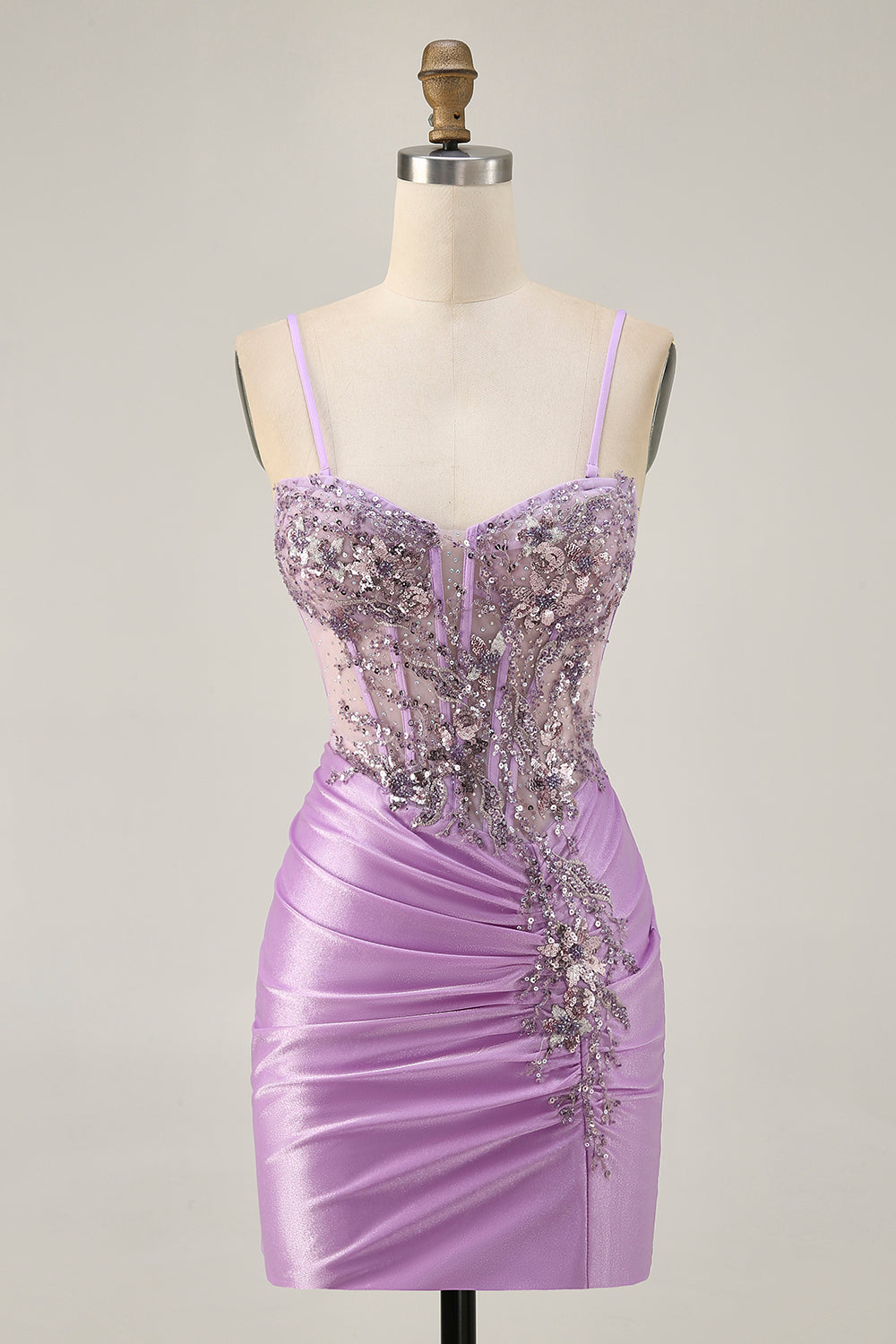 Sparkly Lilac Bodycon Beaded Short Corset Homecoming Dress