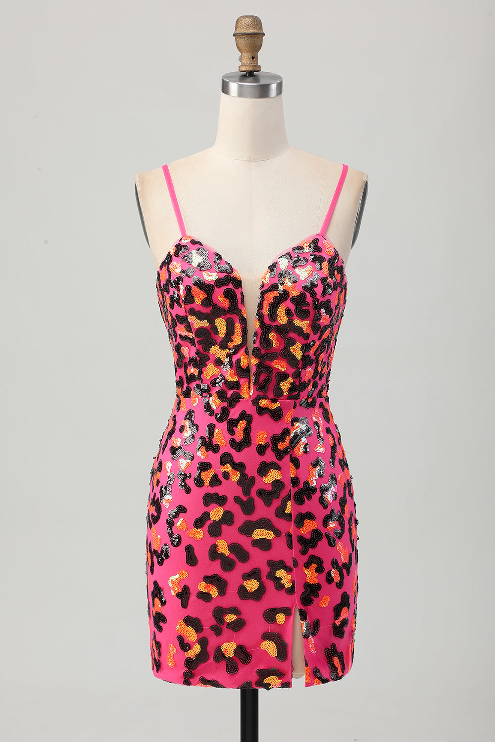 Sparkly Fuchsia Leopard Tight Short Sequins Homecoming Dress