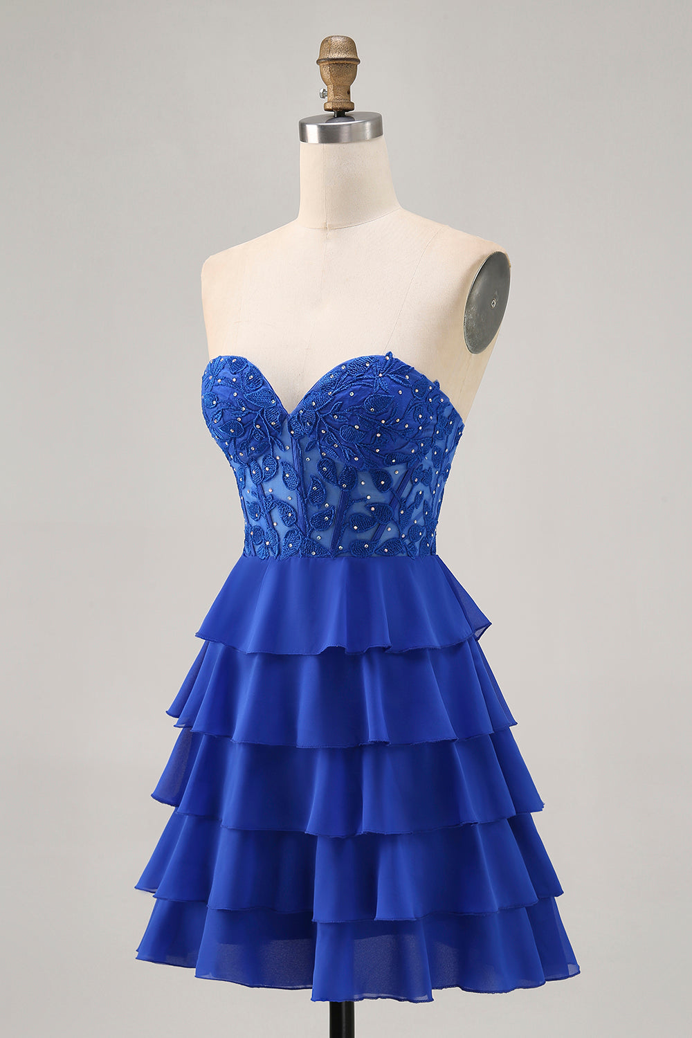 Royal Blue Sweetheart Tiered Short Corset Homecoming Dress