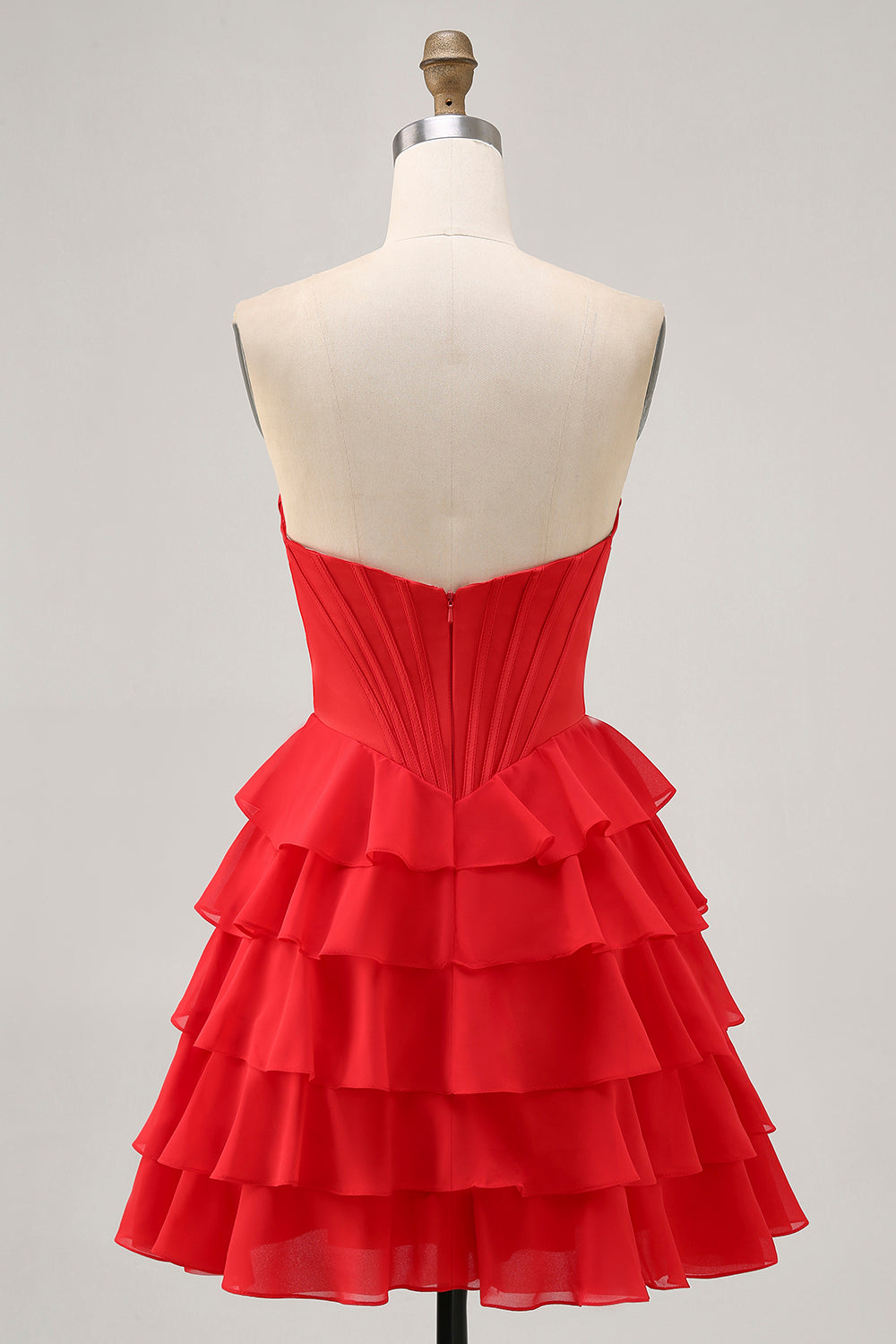 Sparkly Red Sweetheart A Line Corset Short Tiered Homecoming Dress