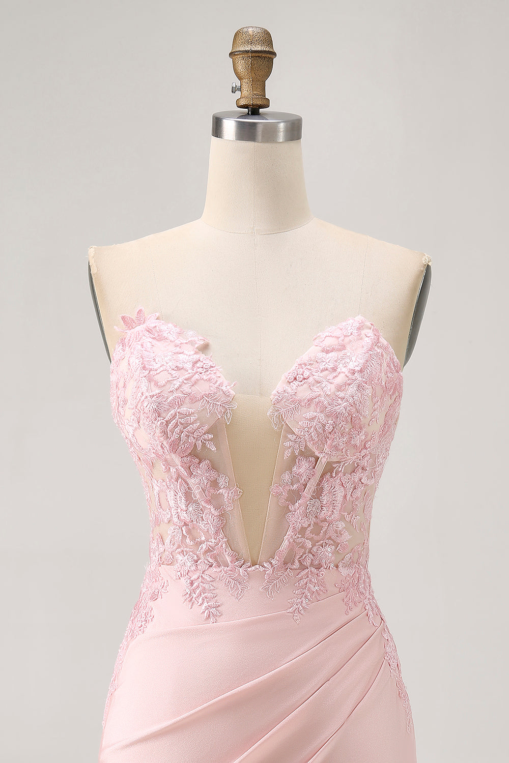 Blush Floral Tight Satin Short Corset Homecoming Dress with Lace