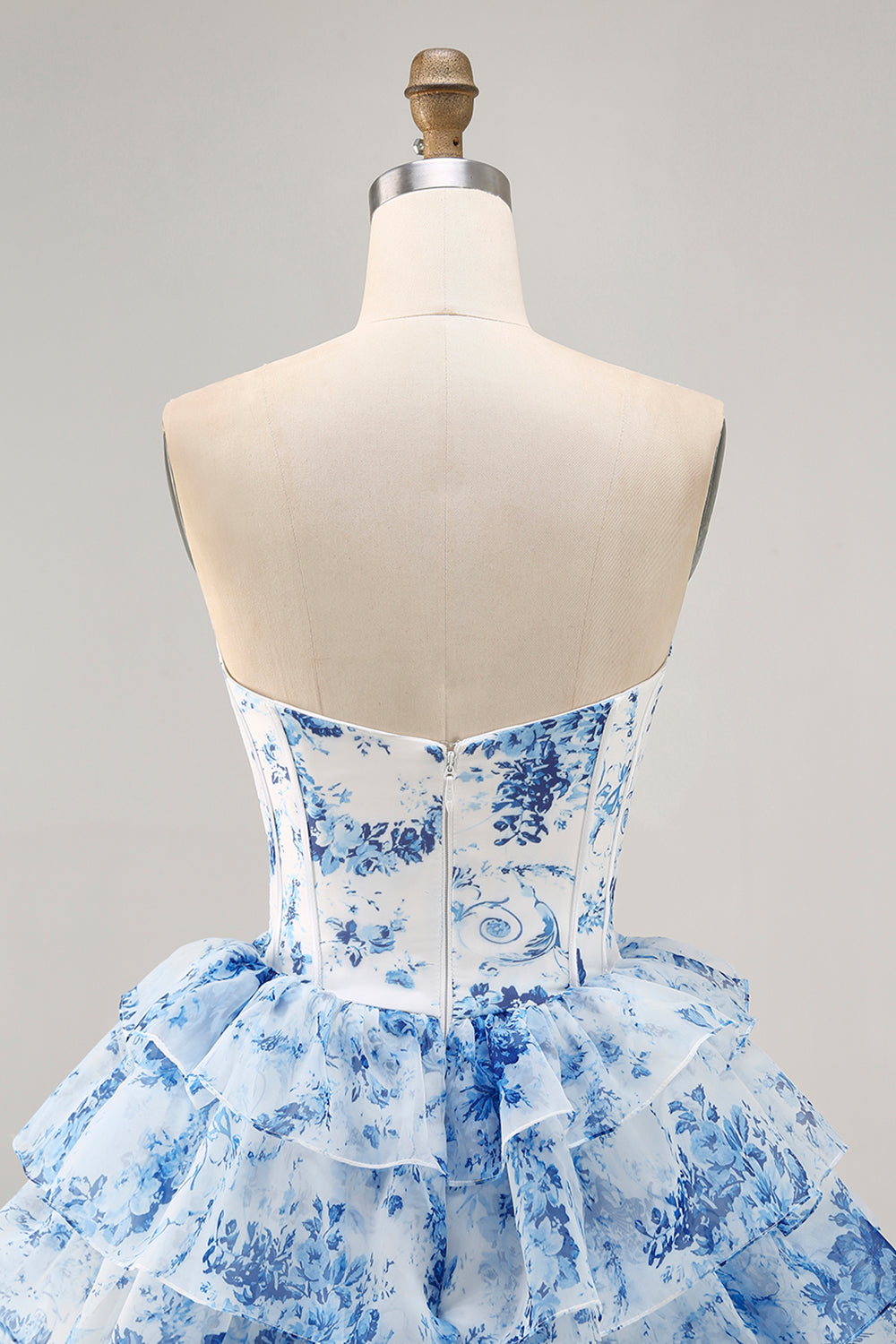 Sparkly White Blue Flower A Line Short Corset Homecoming Dress with Ruffles