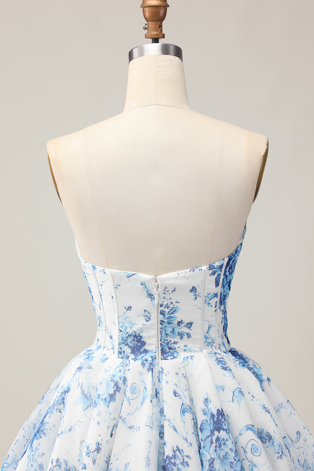 Floral White and Blue Short Corset Homecoming Dress with Beading