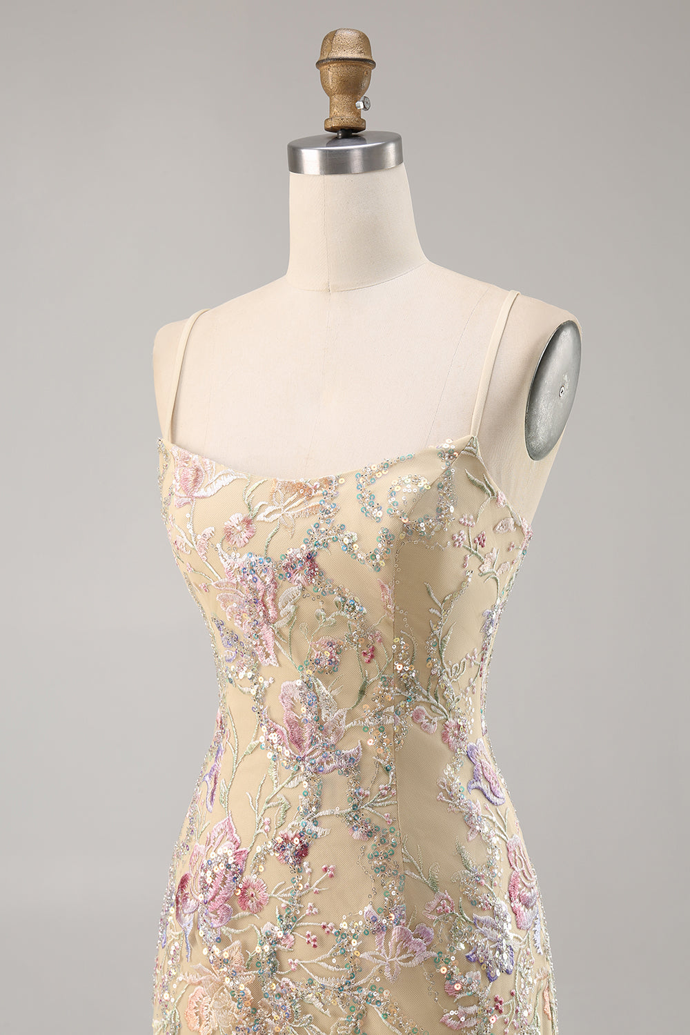 Floral Apricot Spaghetti Straps Short Bodycon Homecoming Dress