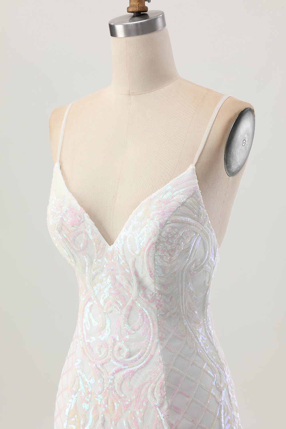 Sparkly White Tight Spaghetti Straps Short Sequin Homecoming Dress