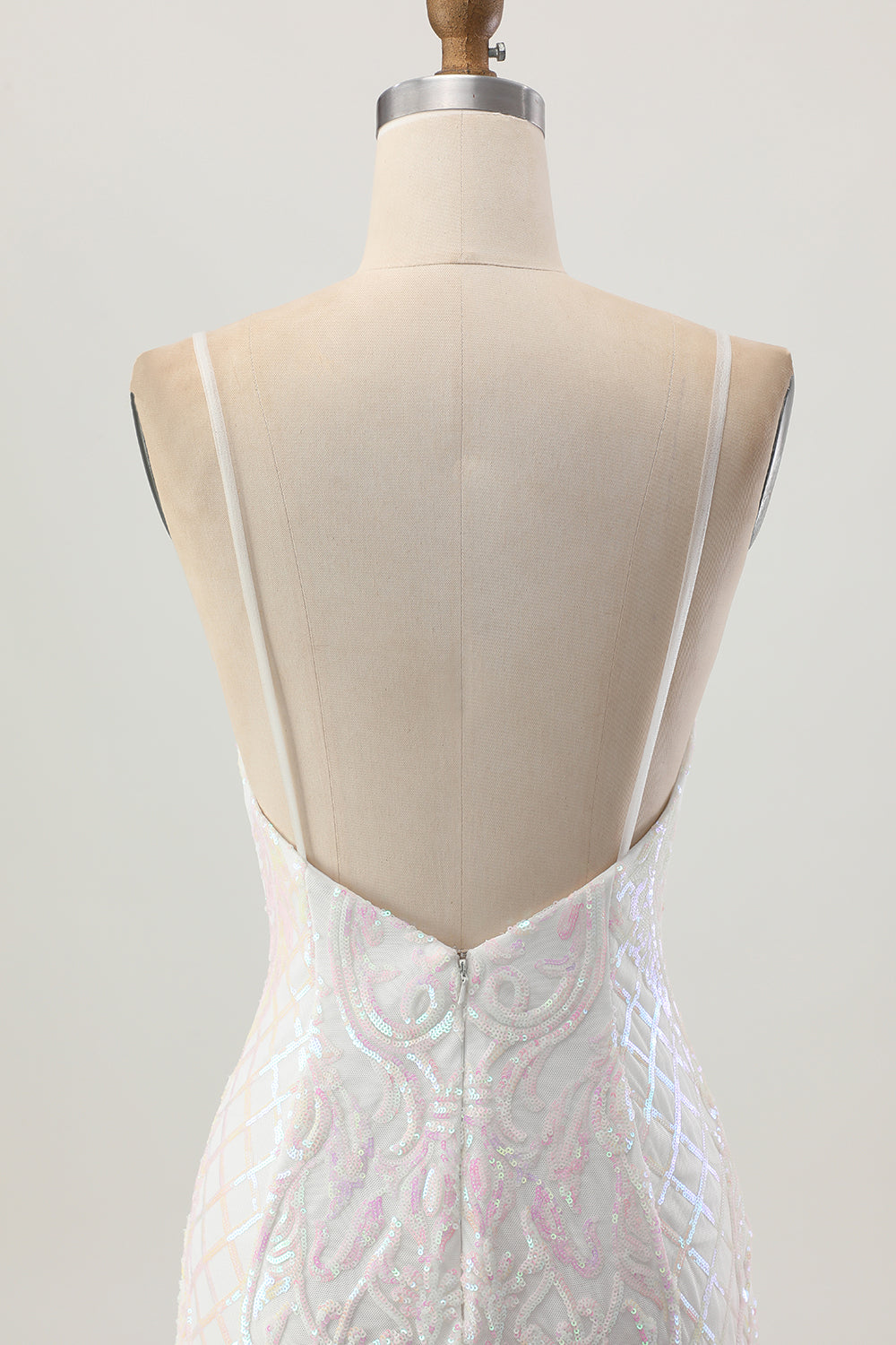 Sparkly White Tight Spaghetti Straps Short Sequin Homecoming Dress