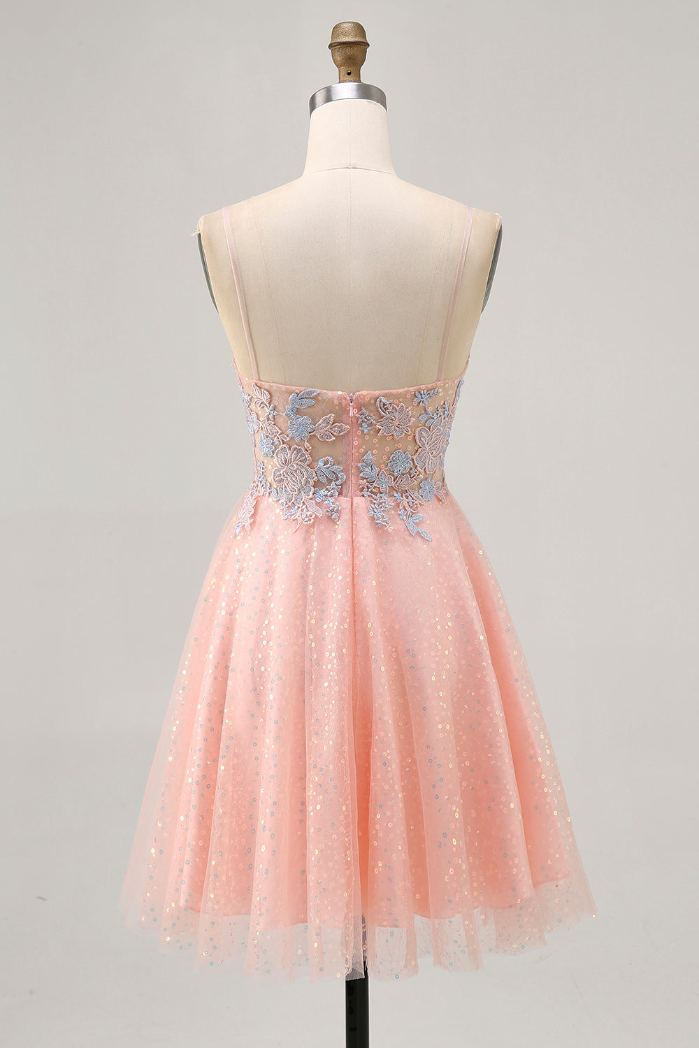Sparkly Blush and Blue Short Appliqued Homecoming Dress with Sequins