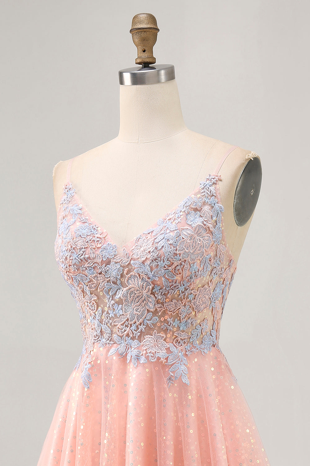 Sparkly Blush and Blue Short Appliqued Homecoming Dress with Sequins