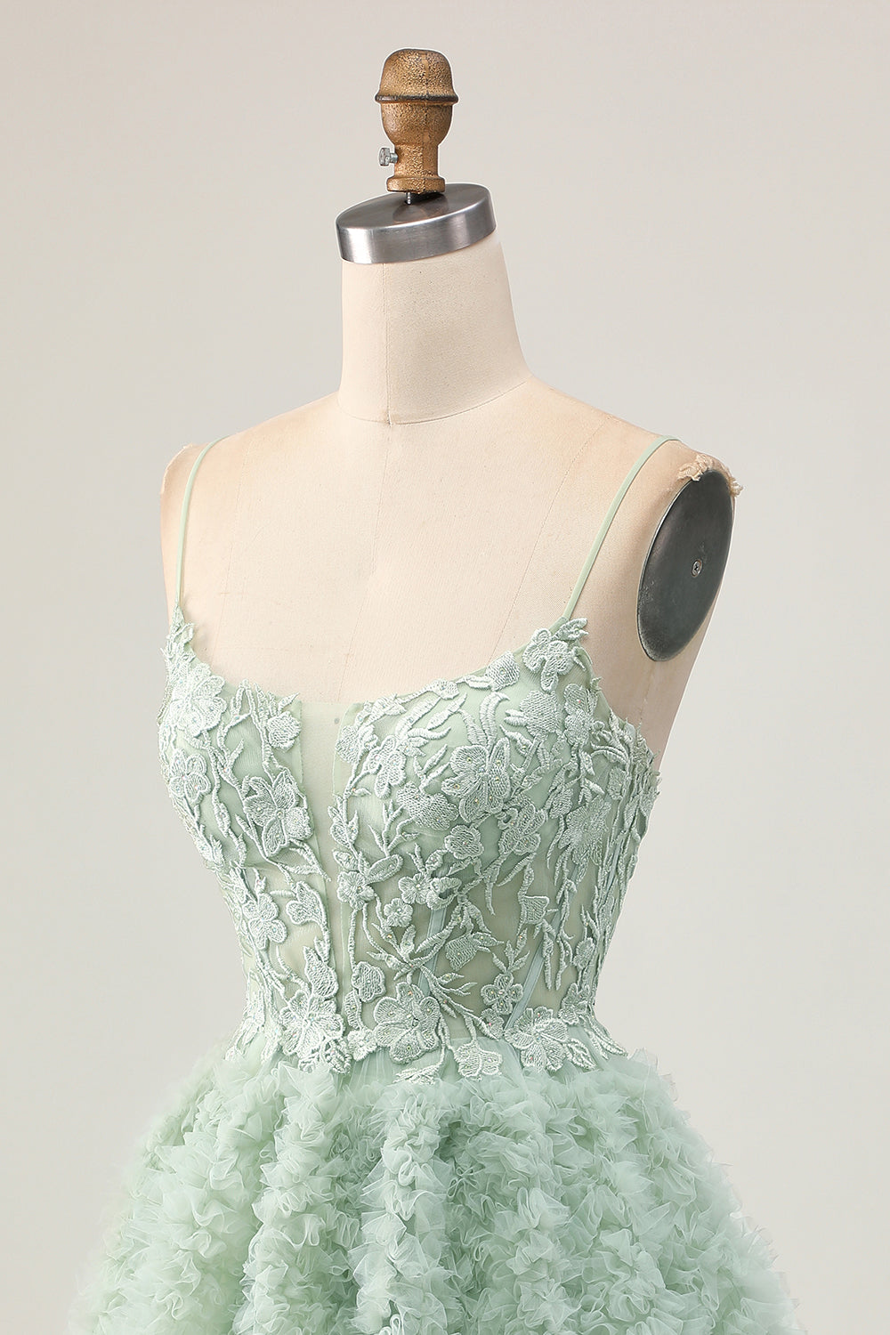 Sage Green A Line Ruffled Short Corset Homecoming Dress with Lace