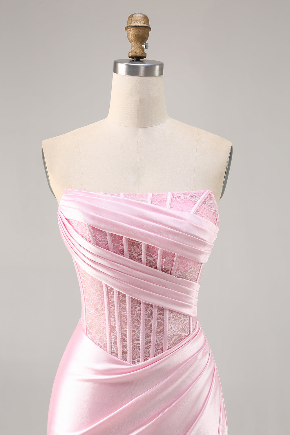 Pink Corset Satin Ruched Short Strapless Homecoming Dress
