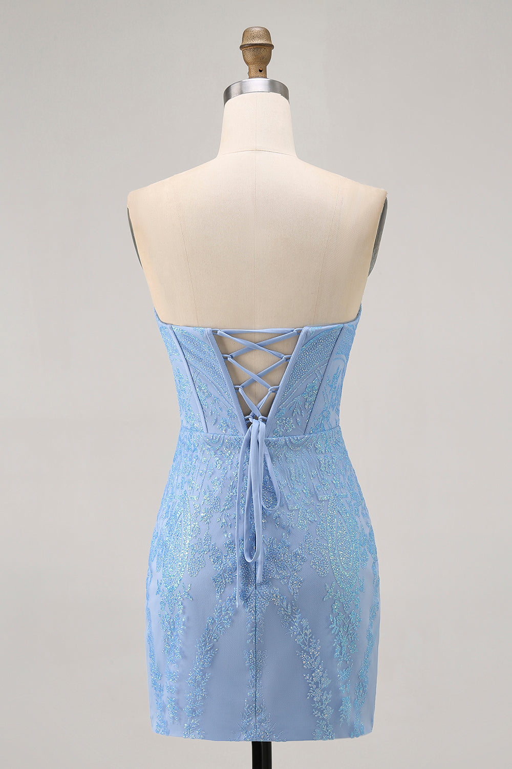 Sparkly Blue Tight Strapless Short Corset Homecoming Dress with Sequins