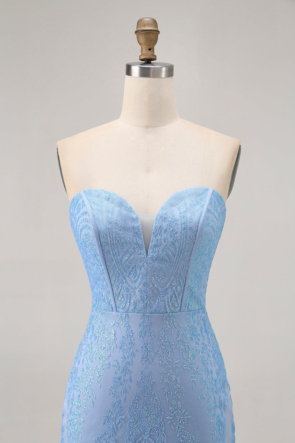 Sparkly Blue Tight Strapless Short Corset Homecoming Dress with Sequins