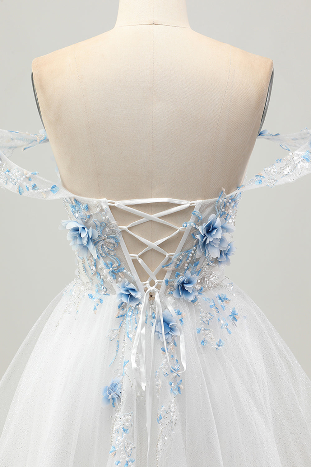 Sparkly White Blue Corset A Line Short Floral Homecoming Dress with Beading