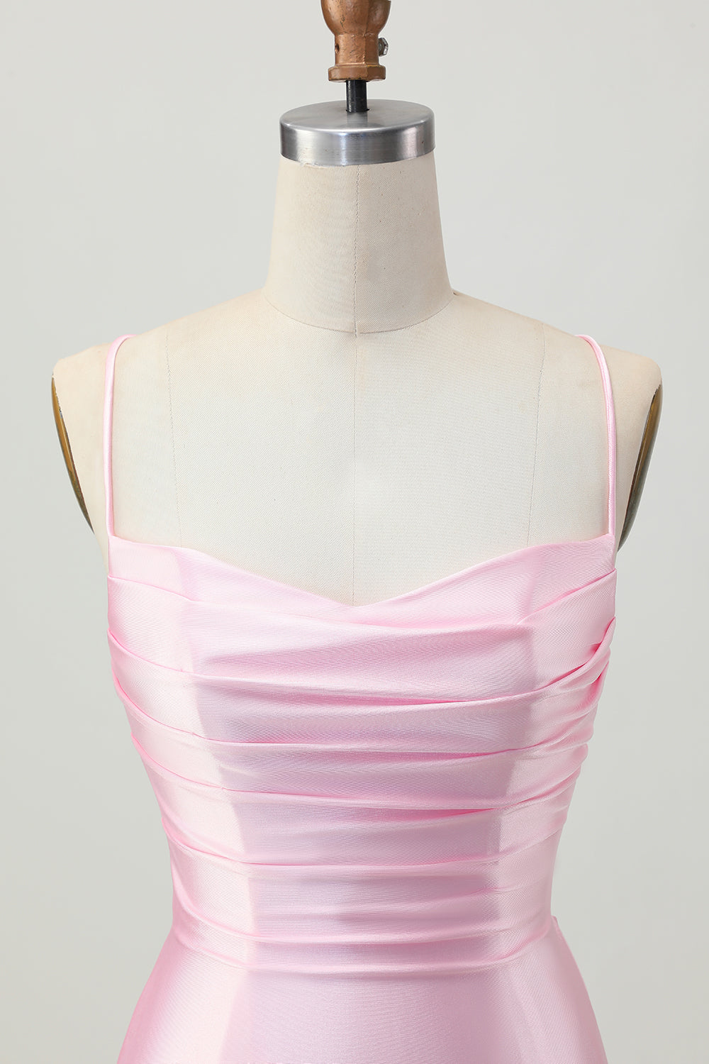 Simple Blush Pink Tight Spaghetti Straps Short Satin Homecoming Dress