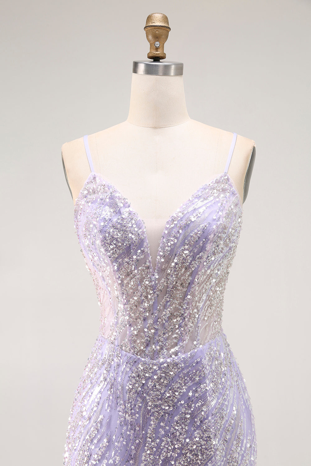 Sparkly Purple Sequins Corset Long Mermaid Prom Dress with Slit