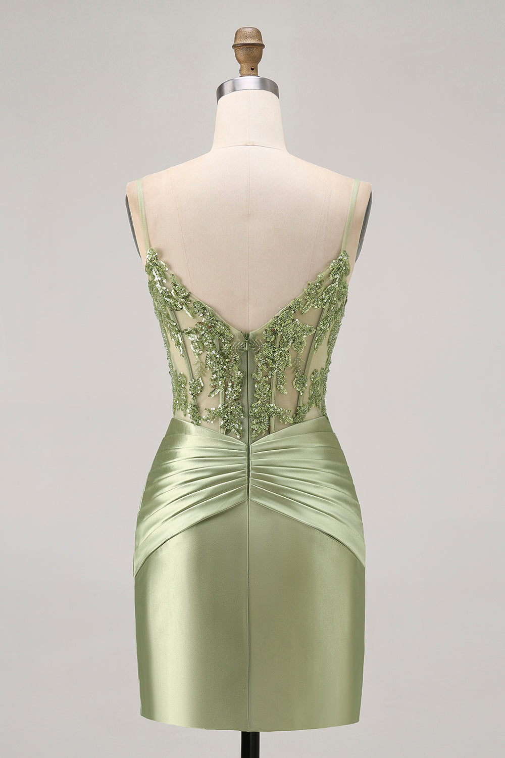 Sparkly Green Satin Tight Short Corset Homecoming Dress with Beading