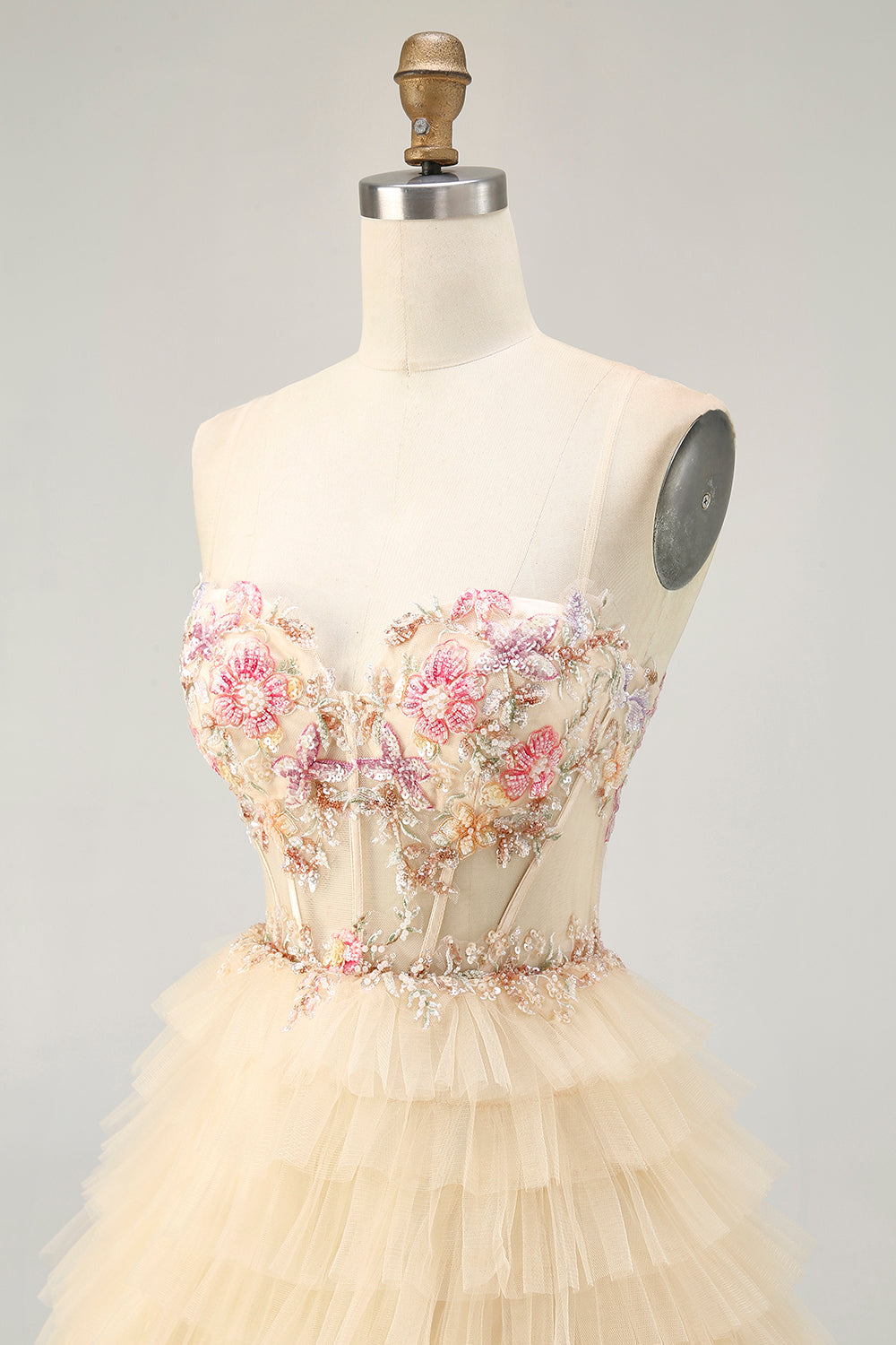 Floral Apricot A Line Tiered Corset Short Homecoming Dress