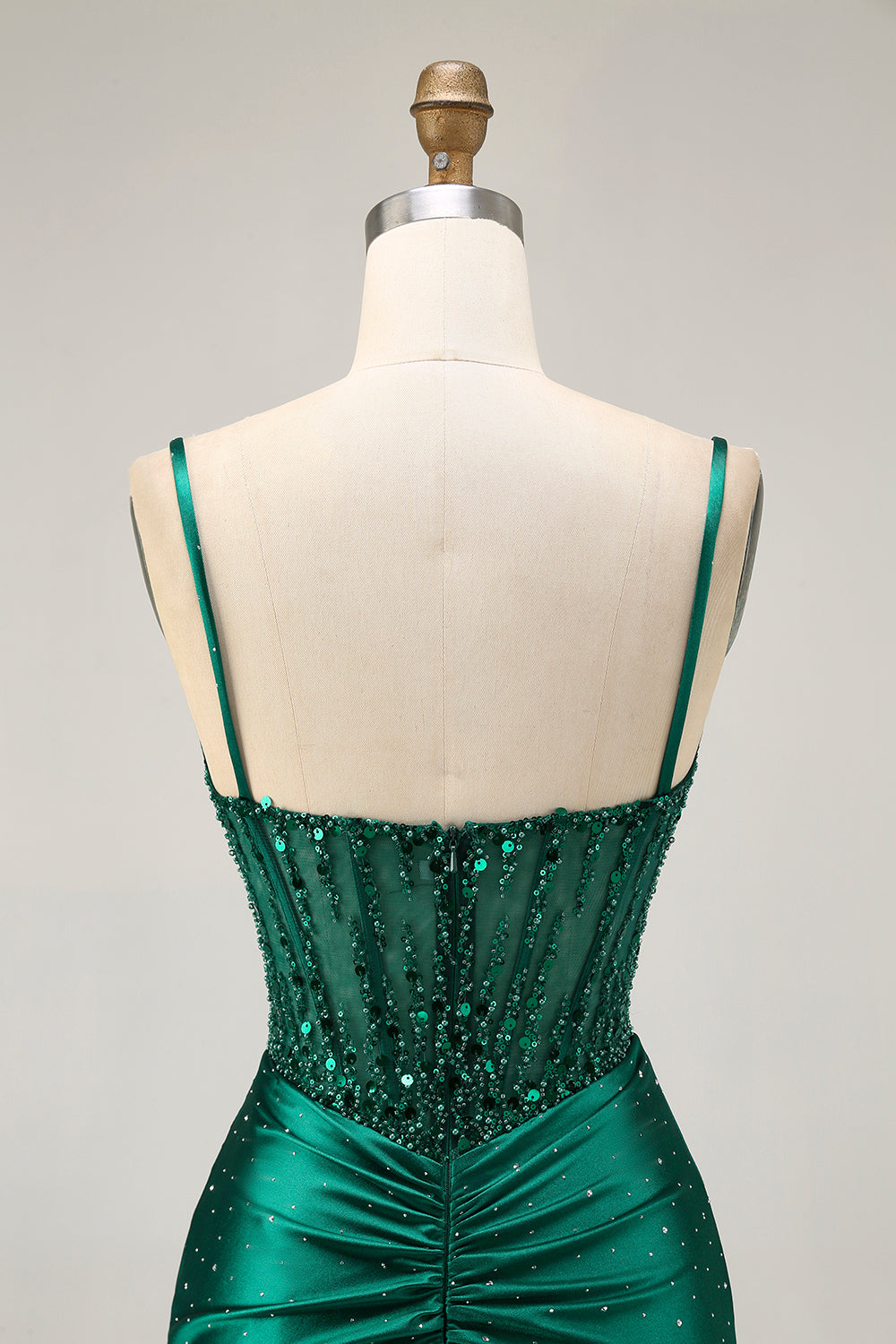 Sparkly Dark Green Satin Tight Short Corset Homecoming Dress with Beading